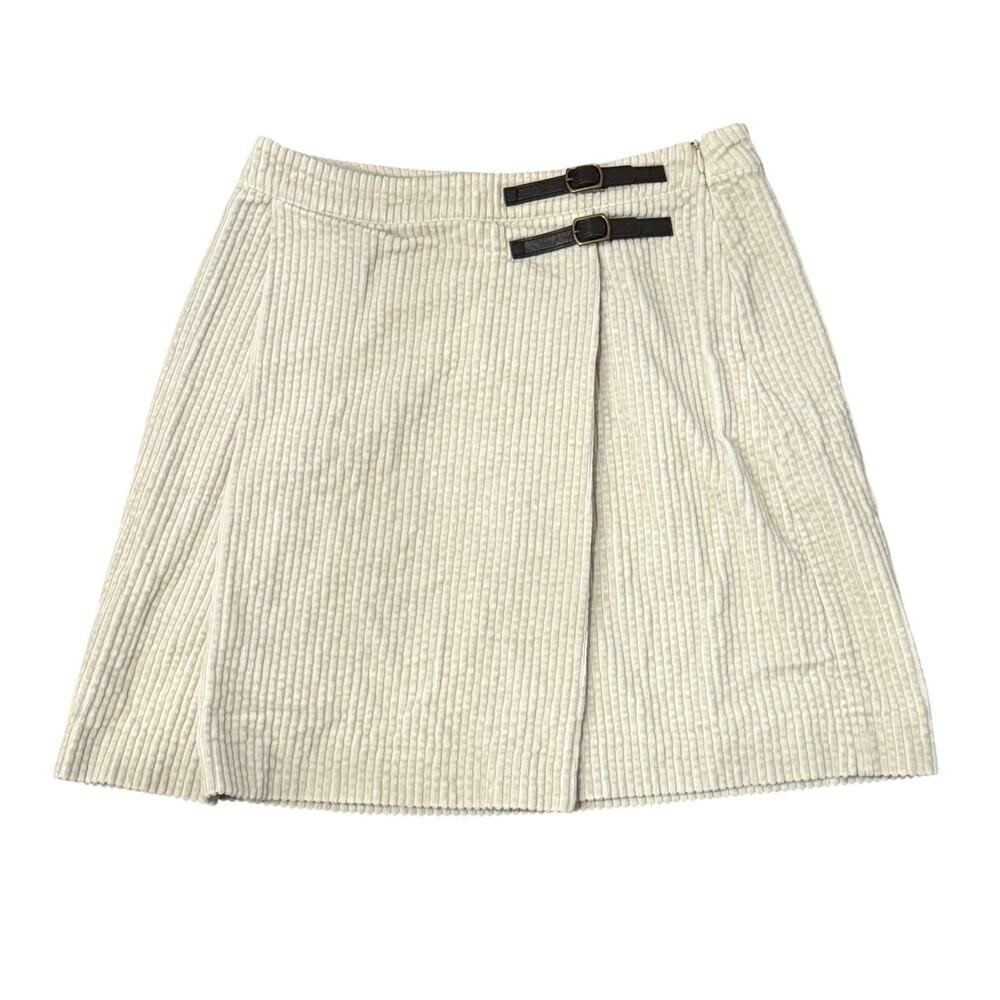 Boden Cream Ivory Corduroy Mini Skirt 6 Buckle Academia Preppy Fall Autumn